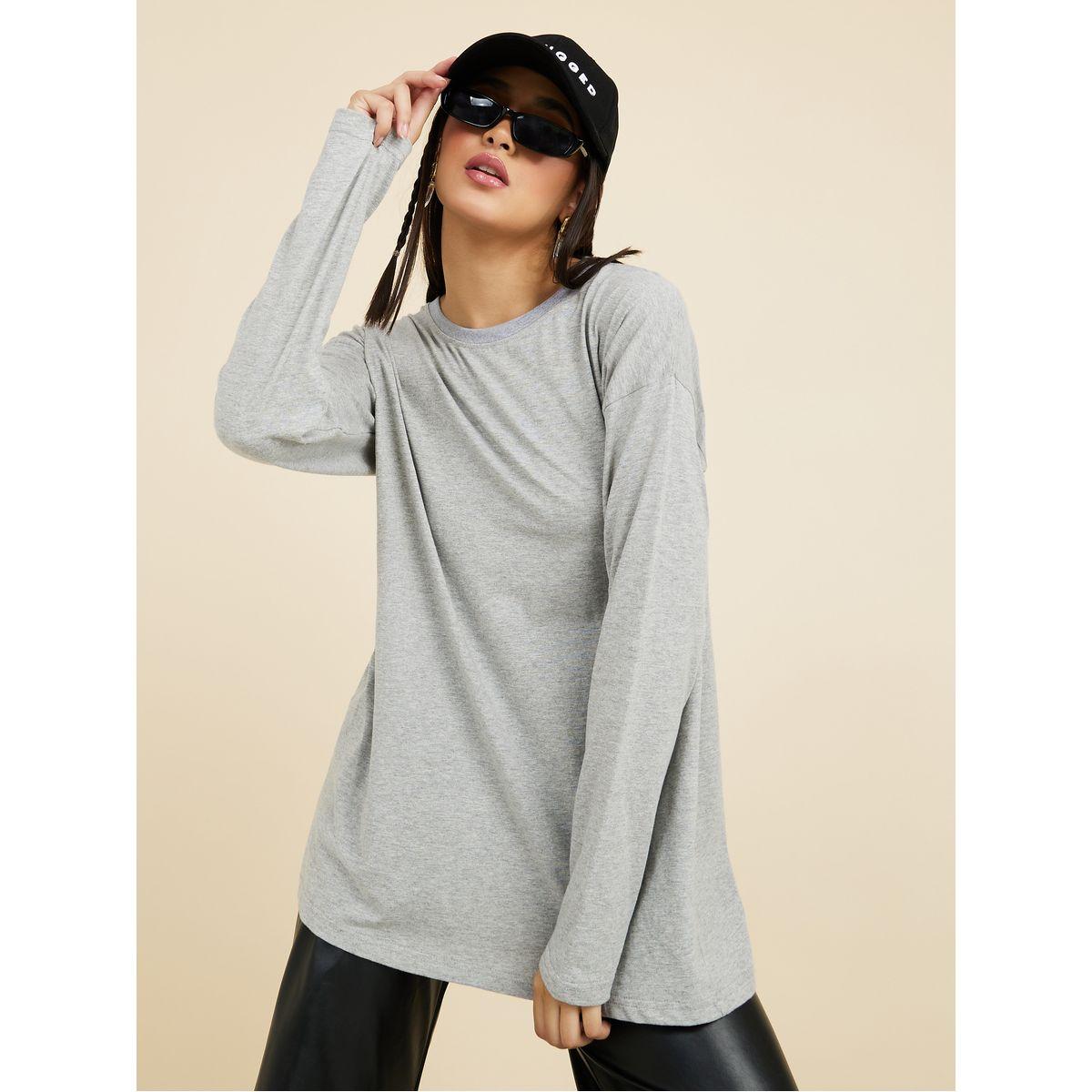 Styli Drop Sleeve Split Hem Oversized Longline T-Shirt-women-clothing-tshirts-image-3