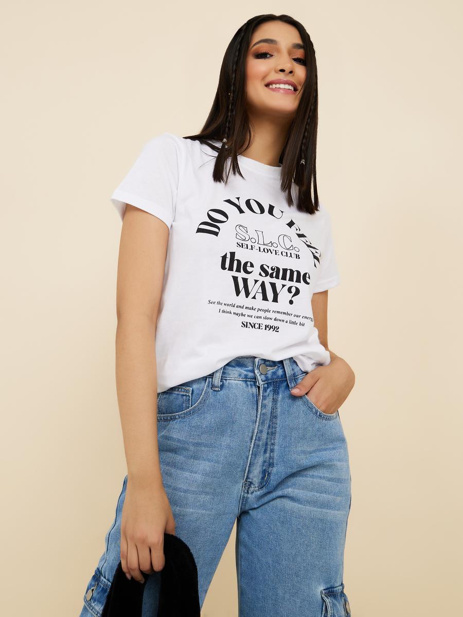 Styli Short Sleeves Do You Feel Slogan Regular Fit T-Shirt-women-clothing-tshirts-image-1