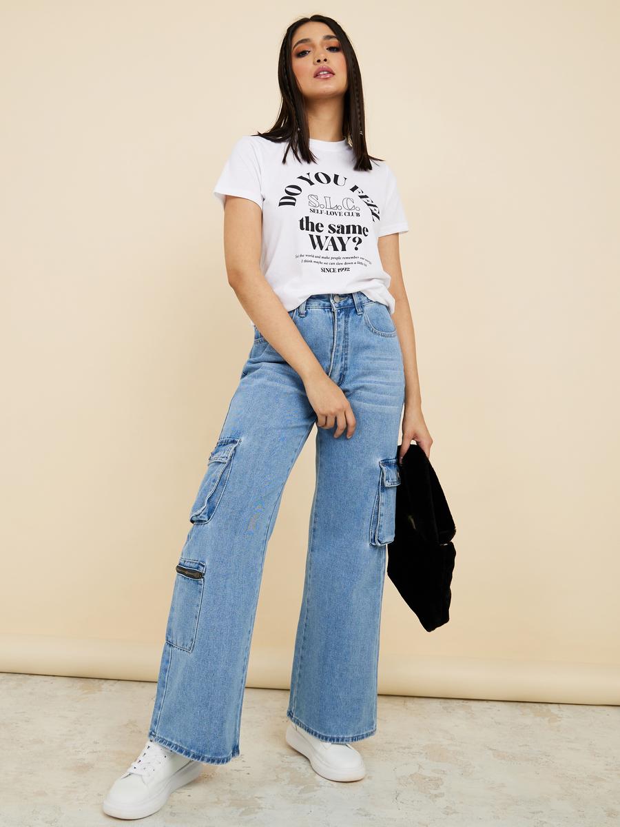 تيشيرت مطبع بكتابة واكمام قصيرة-women-clothing-tshirts-image-2