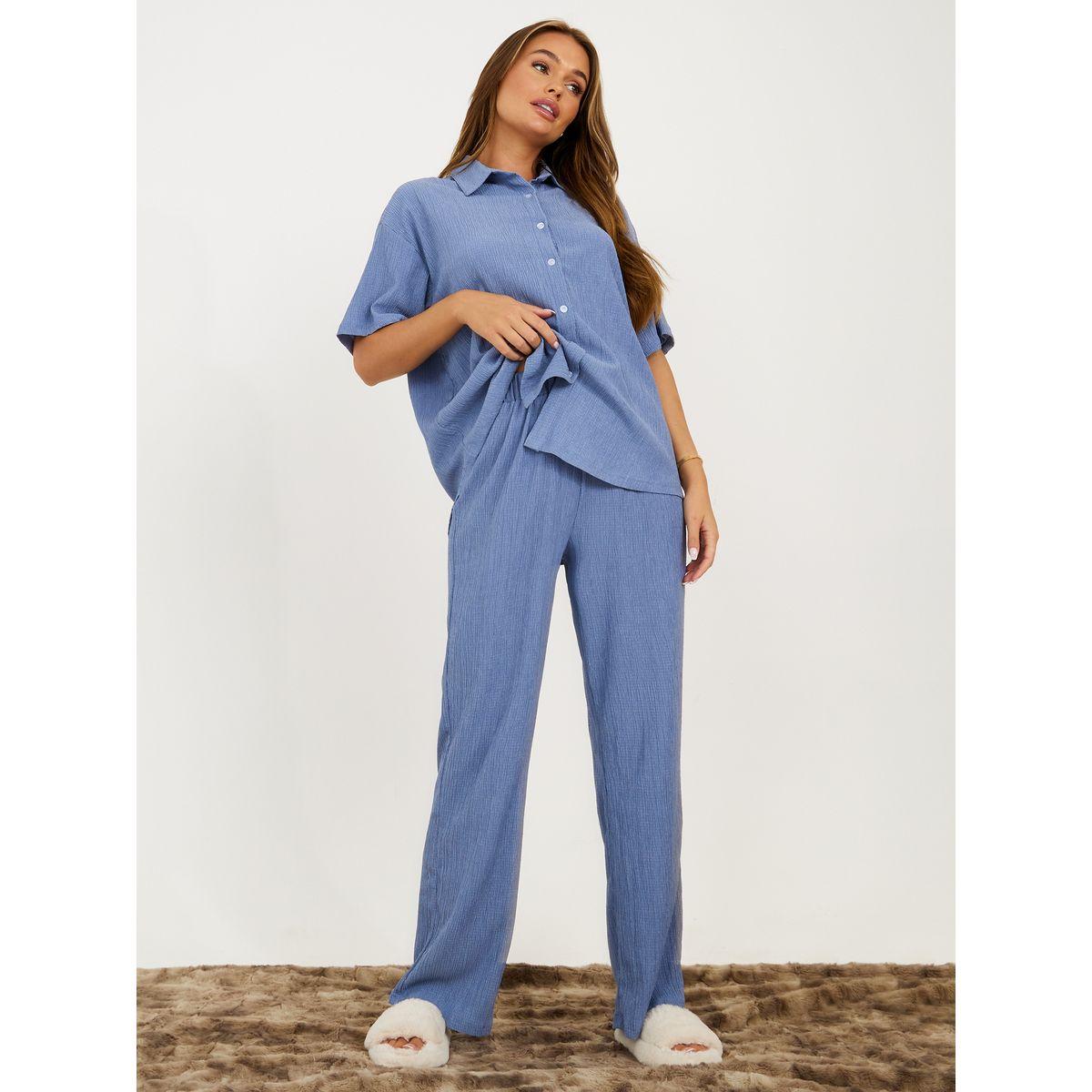 Styli Unwind Short Sleeves Textured Shirt and Pyjama Set-women-clothing-nightwear-pyjamas-longsets-image-2