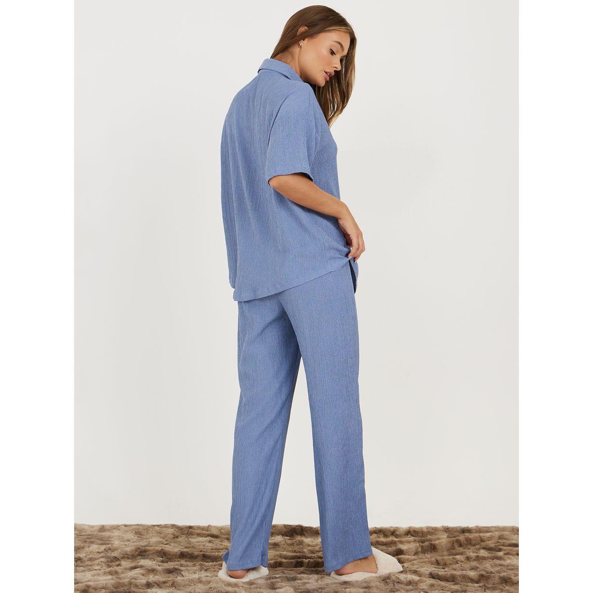 Styli Unwind Short Sleeves Textured Shirt and Pyjama Set-women-clothing-nightwear-pyjamas-longsets-image-6