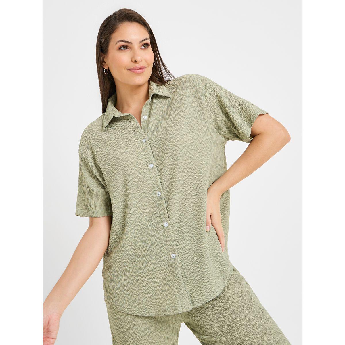 Styli Unwind Textured Longline Shirt & Pyjama Set-women-clothing-nightwear-pyjamas-longsets-image-2