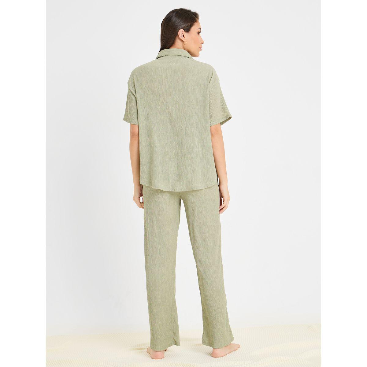 Styli Unwind Textured Longline Shirt & Pyjama Set-women-clothing-nightwear-pyjamas-longsets-image-5