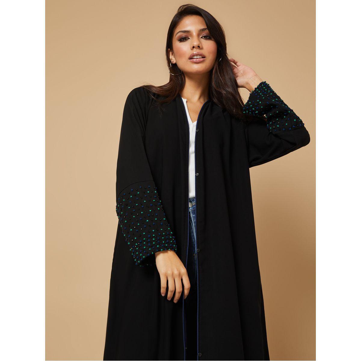 Hadiyath Al Madinah Studded Sleeves Abaya with Matching Sheila-women-arabicclothing-abayas-image-2