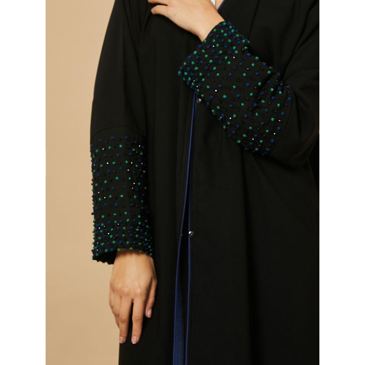 Hadiyath Al Madinah Studded Sleeves Abaya with Matching Sheila-women-arabicclothing-abayas-image-3