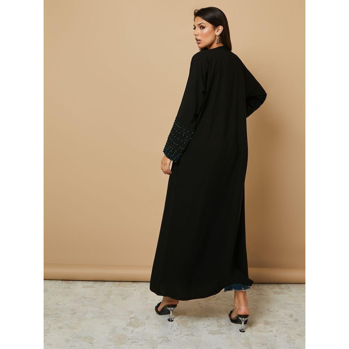 Hadiyath Al Madinah Studded Sleeves Abaya with Matching Sheila-women-arabicclothing-abayas-image-4