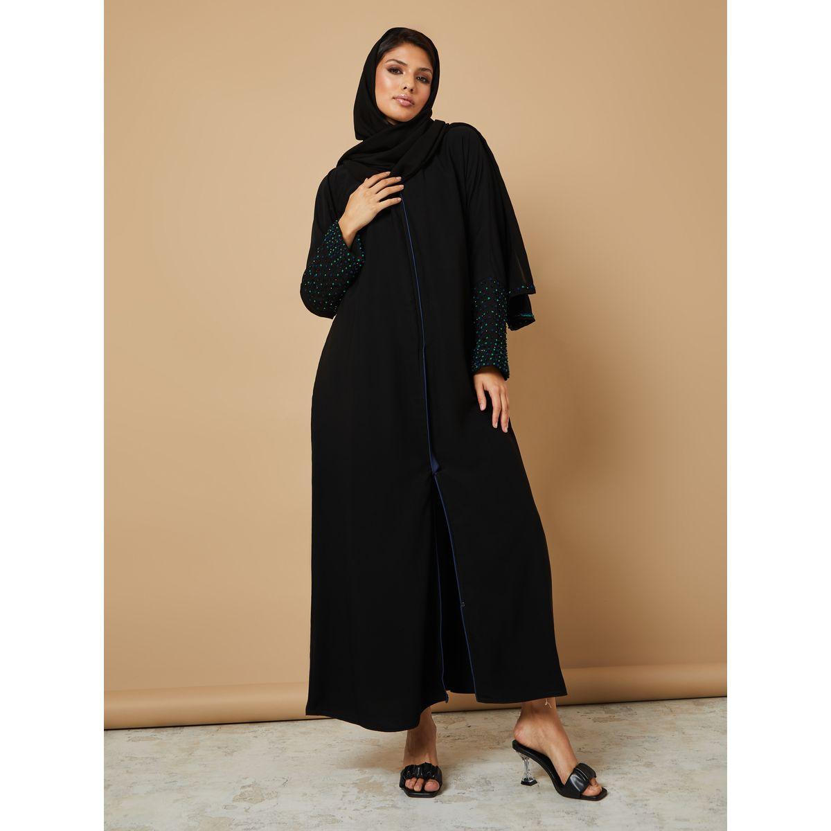 Hadiyath Al Madinah Studded Sleeves Abaya with Matching Sheila-women-arabicclothing-abayas-image-5