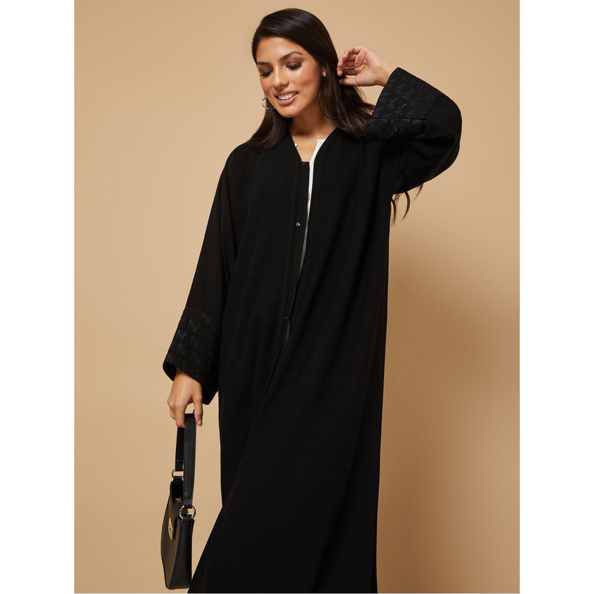 Hadiyath Al Madinah Butterfly Embroidery Sleeves Front Button Closure Abaya-women-arabicclothing-abayas-image-2