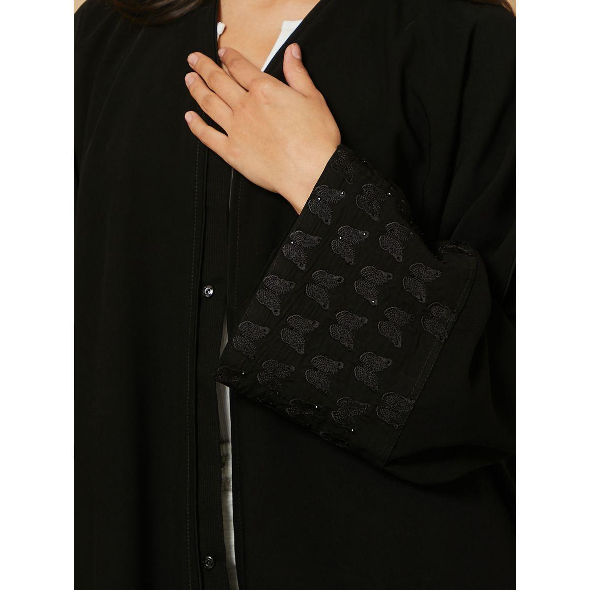 Hadiyath Al Madinah Butterfly Embroidery Sleeves Front Button Closure Abaya-women-arabicclothing-abayas-image-3