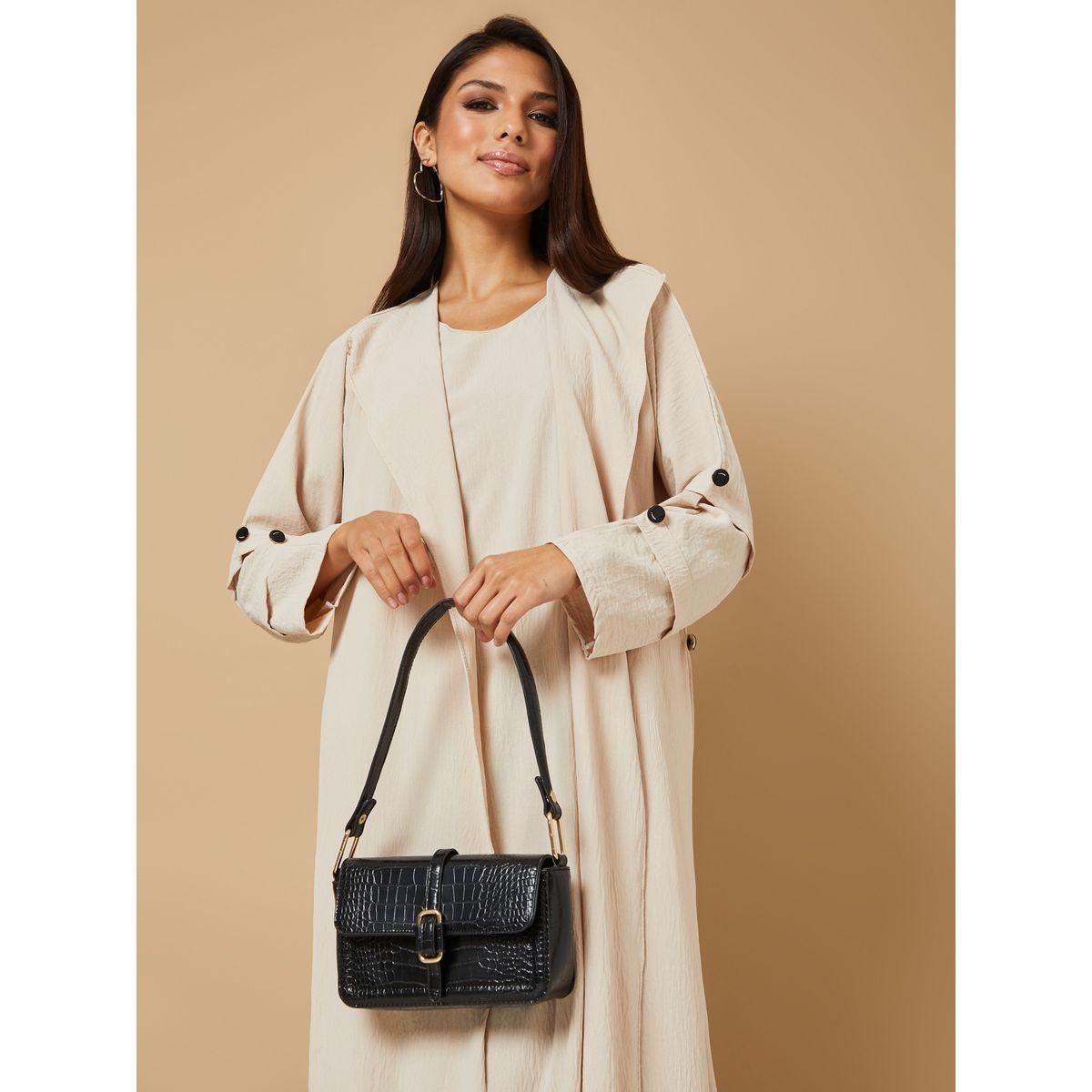 Hadiyath Al Madinah Button Detail Overlap Abaya-women-arabicclothing-abayas-image-2