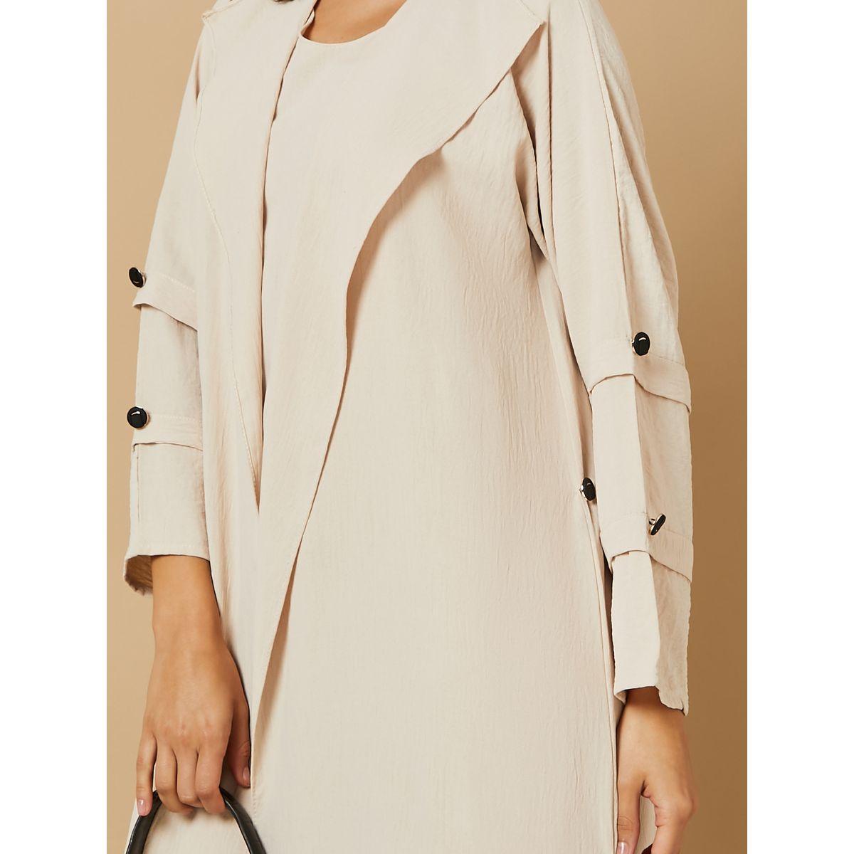 Hadiyath Al Madinah Button Detail Overlap Abaya-women-arabicclothing-abayas-image-3
