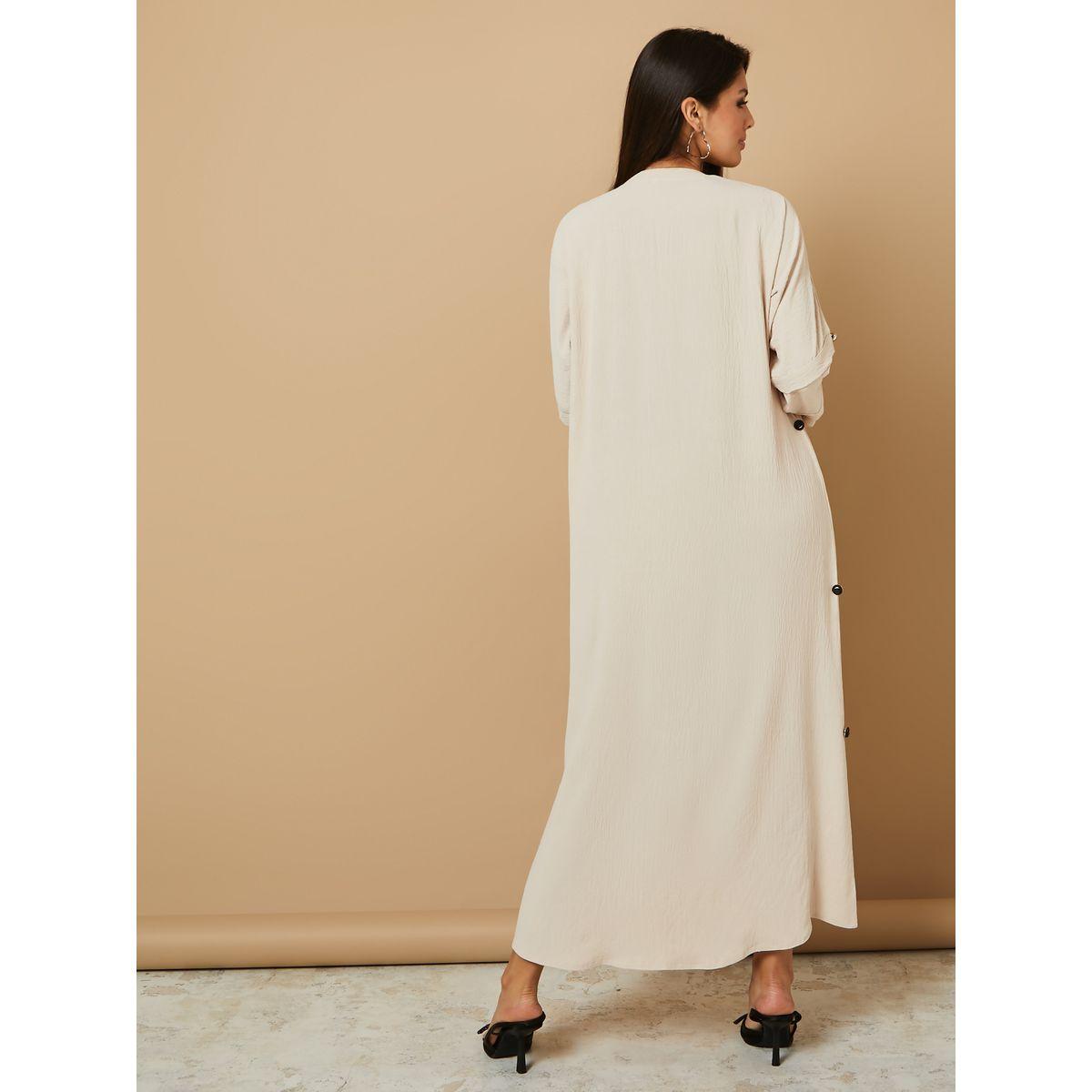 Hadiyath Al Madinah Button Detail Overlap Abaya-women-arabicclothing-abayas-image-4