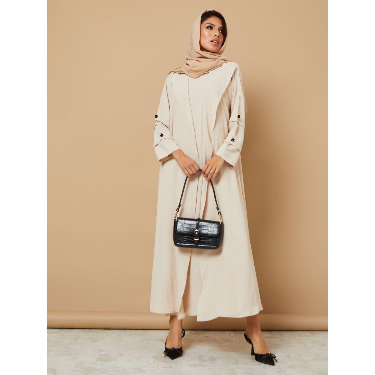 Hadiyath Al Madinah Button Detail Overlap Abaya-women-arabicclothing-abayas-image-5
