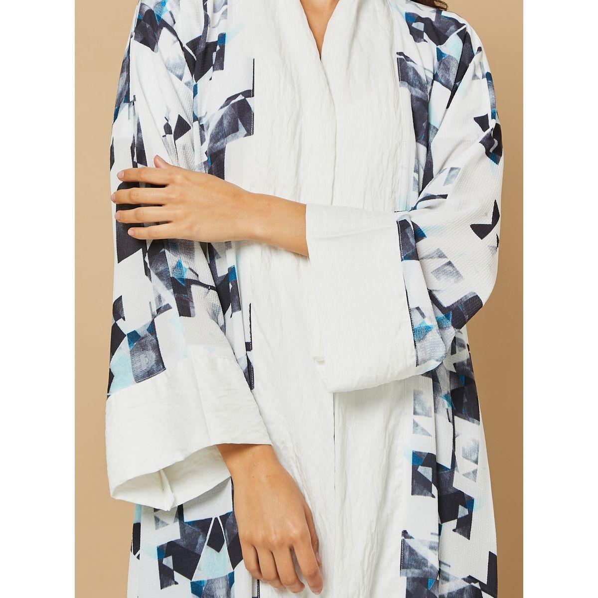 Styli Open Front Graphic Print Crepe Border Detail Abaya-women-arabicclothing-abayas-image-3