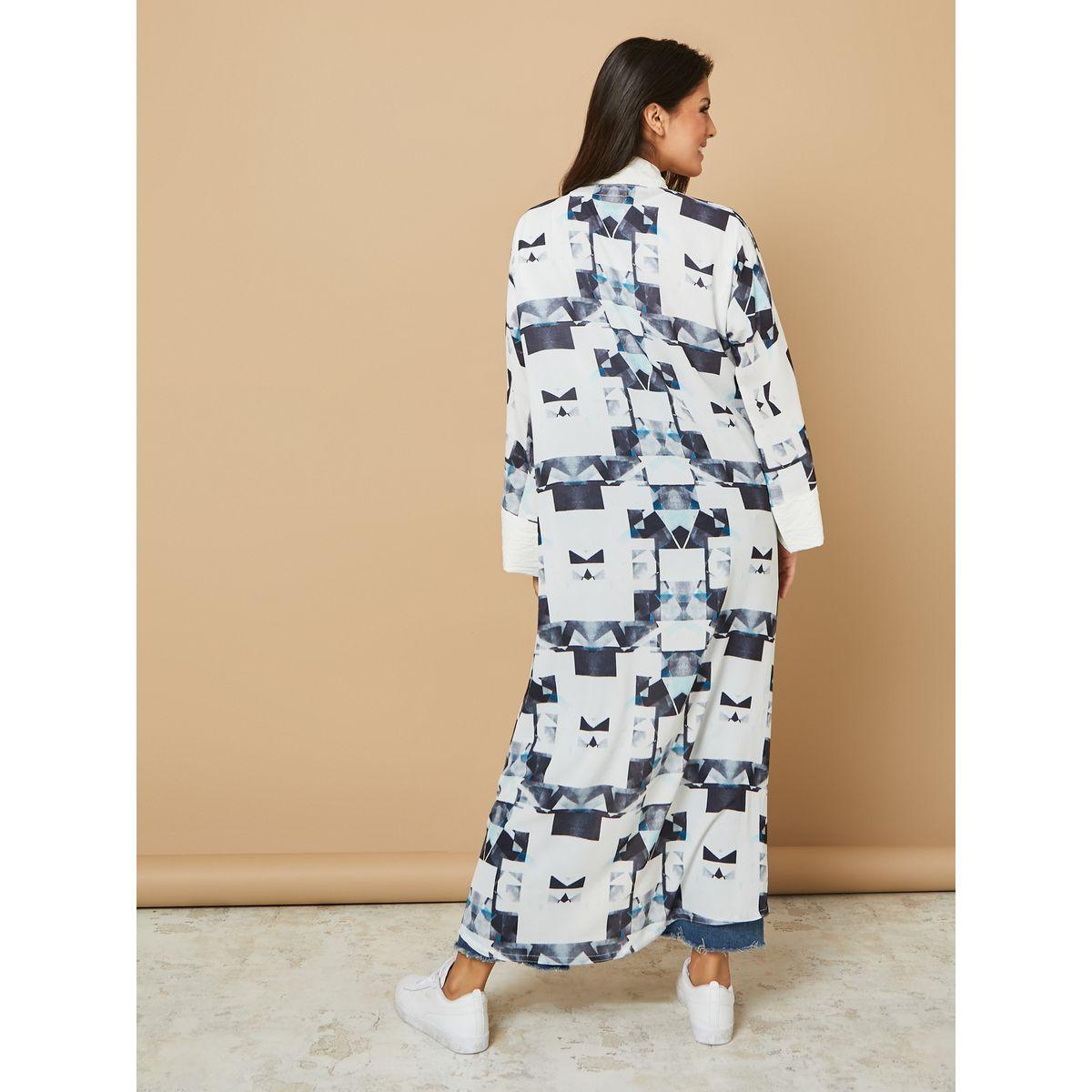 Styli Open Front Graphic Print Crepe Border Detail Abaya-women-arabicclothing-abayas-image-4