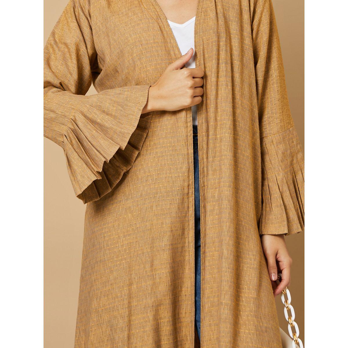 Styli Open Front Pleated Sleeves Textured Abaya-women-arabicclothing-abayas-image-3