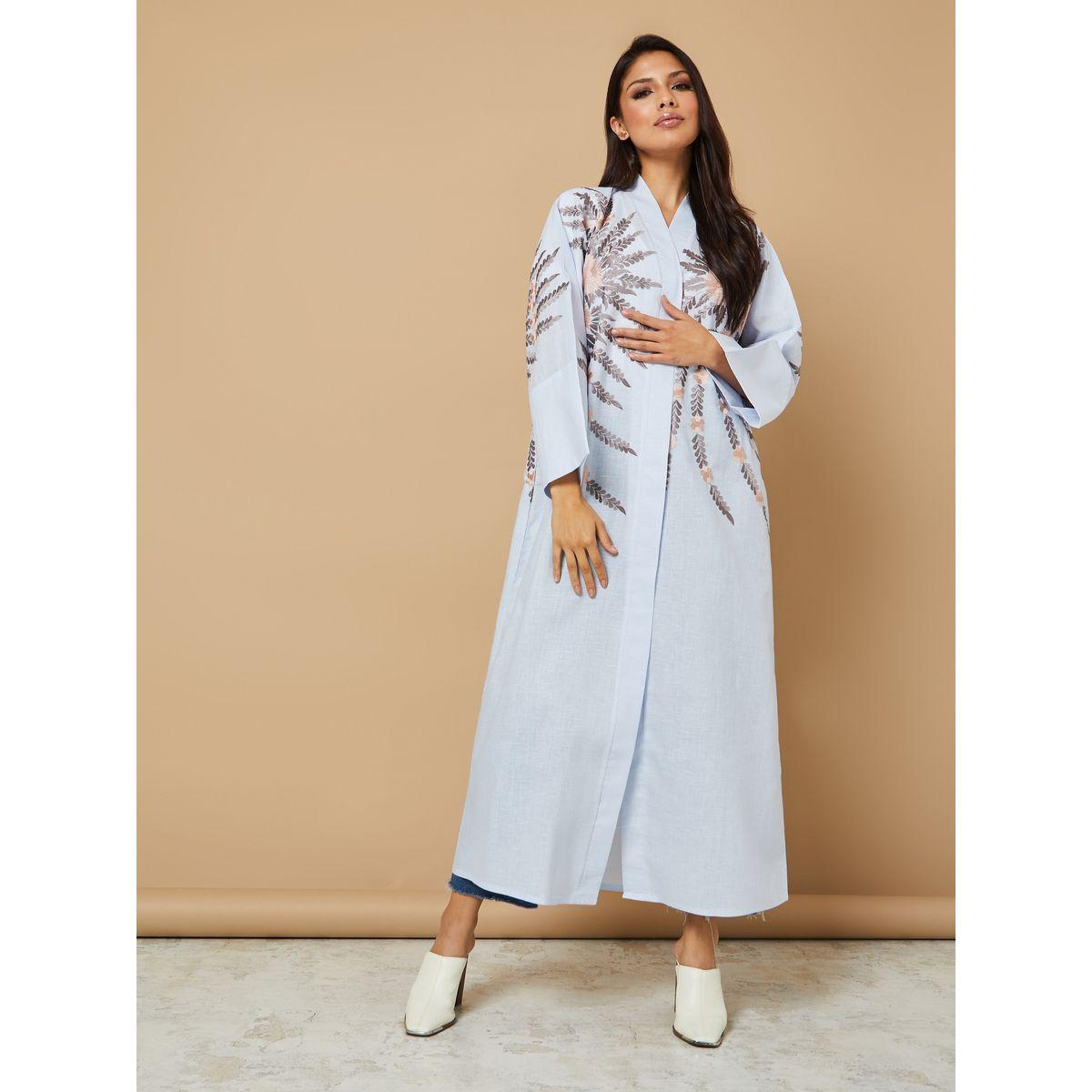 Styli Open Front Embroidery Detail Abaya-women-arabicclothing-abayas-image-1