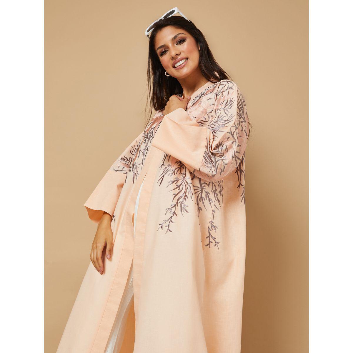 Styli Open Front Embroidery Detail Abaya-women-arabicclothing-abayas-image-2