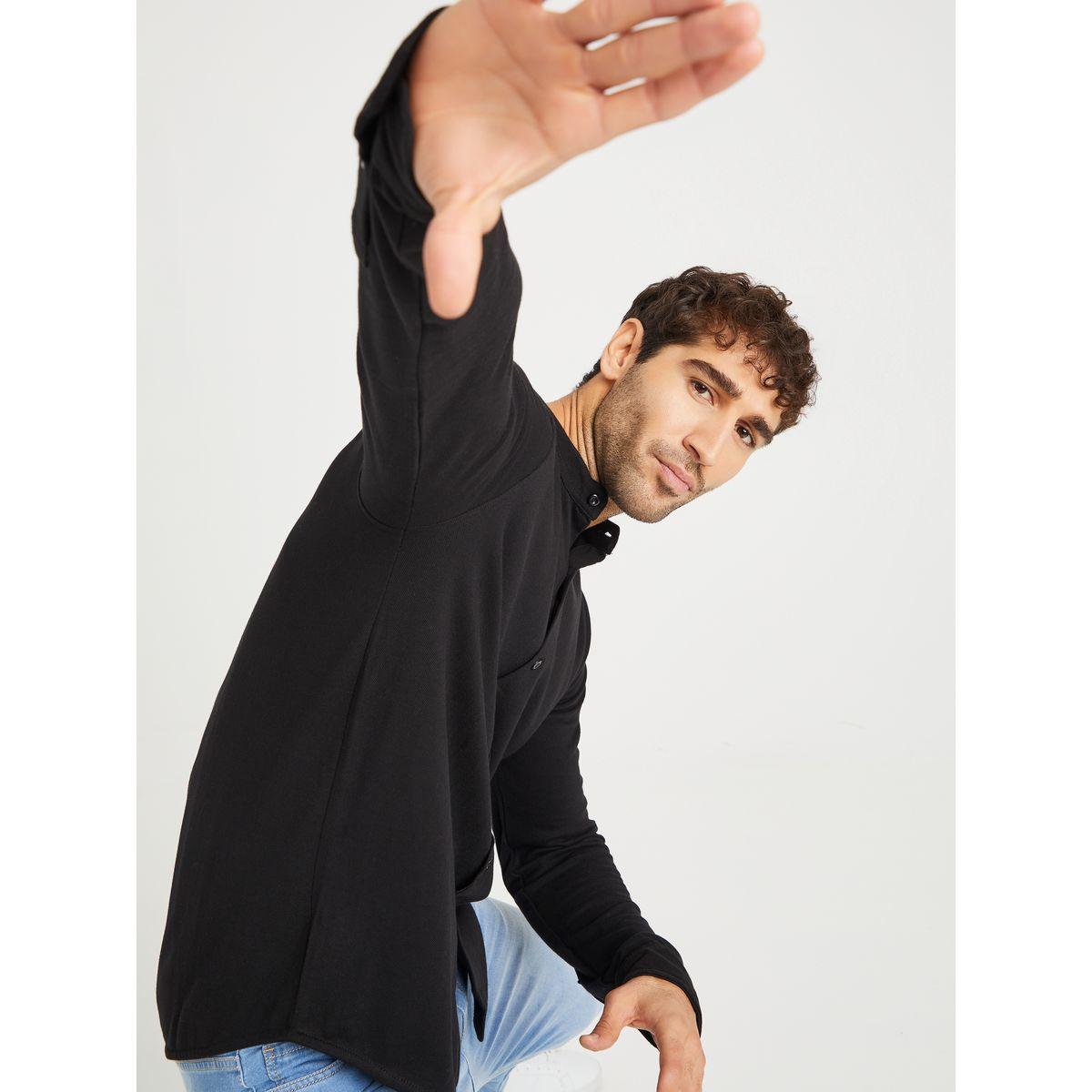 Styli Grandad Collar Knitted Shirt with Button Closure-men-clothing-shirts-image-3