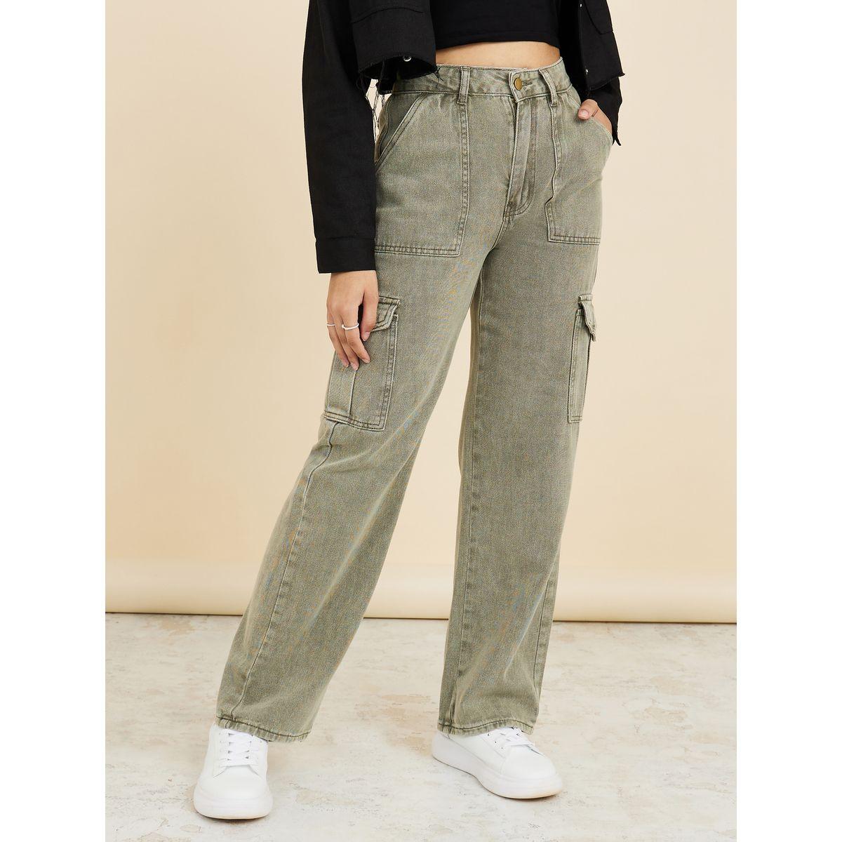 Styli Straight Leg Cargo Jeans with Belt Loops-women-clothing-bottoms-jeans-image-1