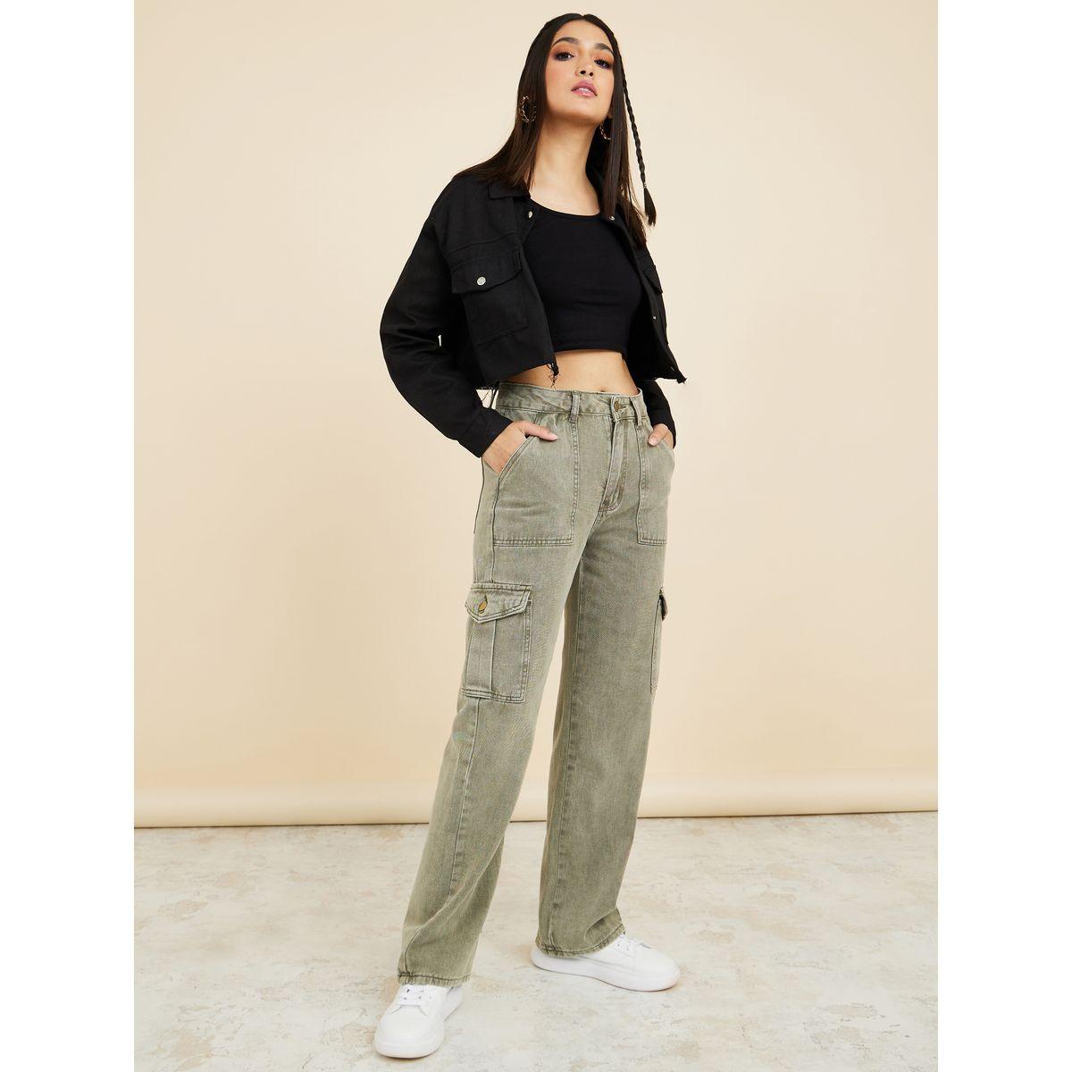 Styli Straight Leg Cargo Jeans with Belt Loops-women-clothing-bottoms-jeans-image-2