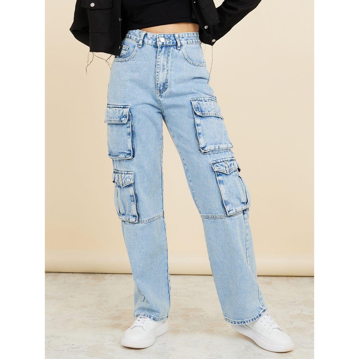 Styli High Waist Washed Cargo Jeans-women-clothing-bottoms-jeans-image-1