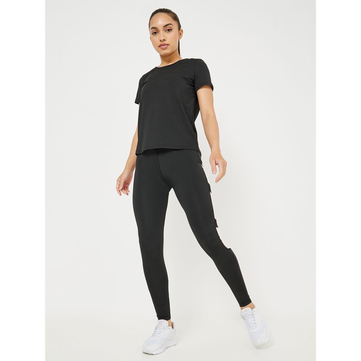 Styli Active Pack of 3 - Solid Top Slogan Print Strap Detail Sports Bra and Contrast Panel Active Legging Set-women-clothing-sportswearandactivewear-trackpantsandtracksuits-image-2