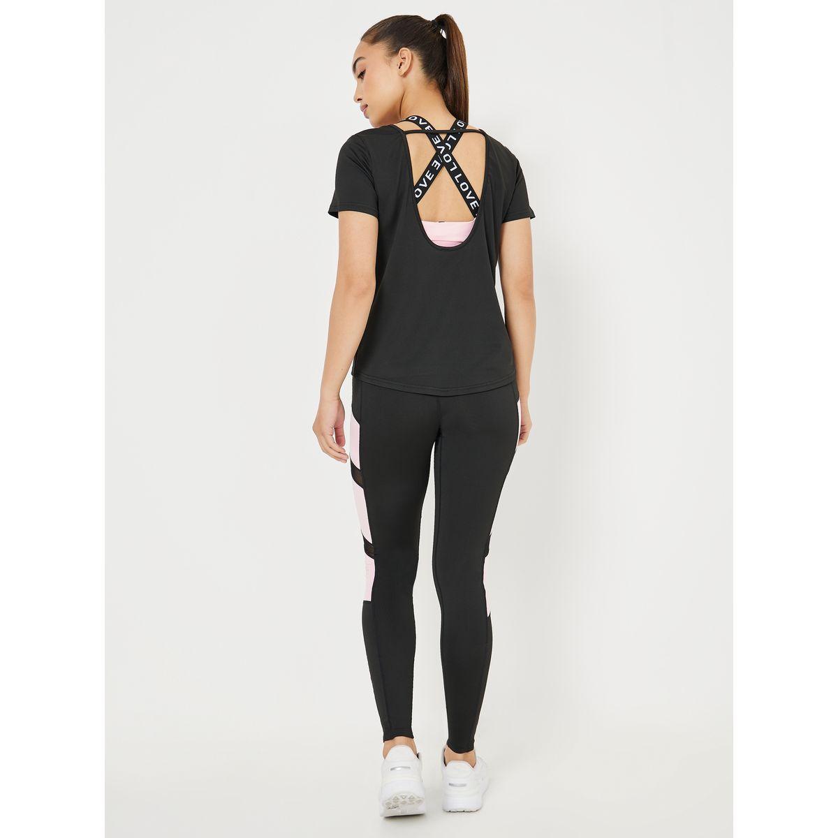 Styli Active Pack of 3 - Solid Top Slogan Print Strap Detail Sports Bra and Contrast Panel Active Legging Set-women-clothing-sportswearandactivewear-trackpantsandtracksuits-image-6