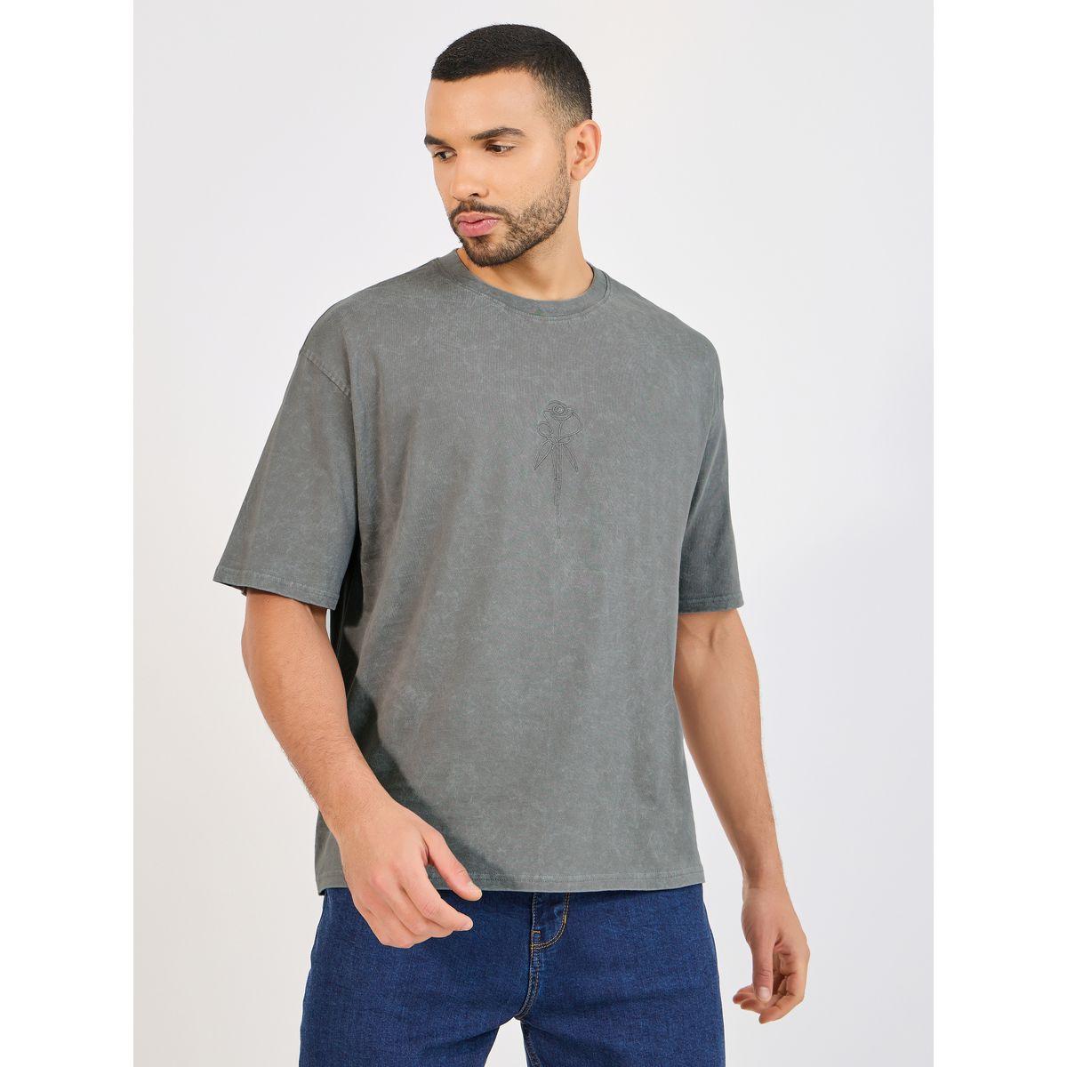 Styli Acid Washed Oversized T-Shirt with Rose Embroidery Detail-men-clothing-tshirtsandpolos-tshirts-image-1