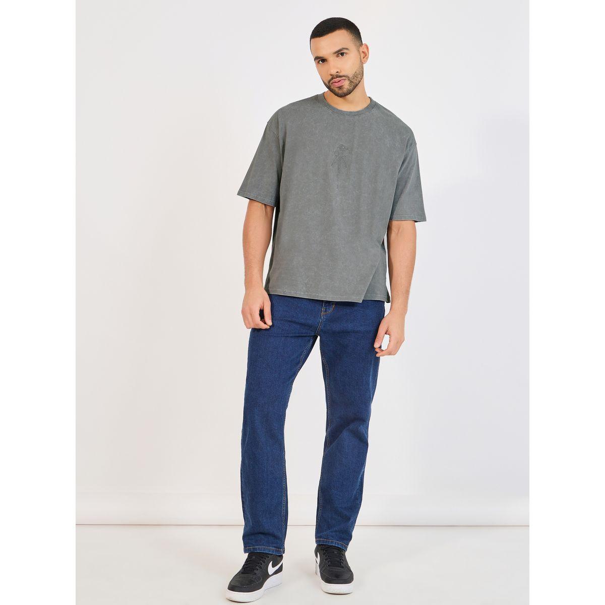 Styli Acid Washed Oversized T-Shirt with Rose Embroidery Detail-men-clothing-tshirtsandpolos-tshirts-image-2