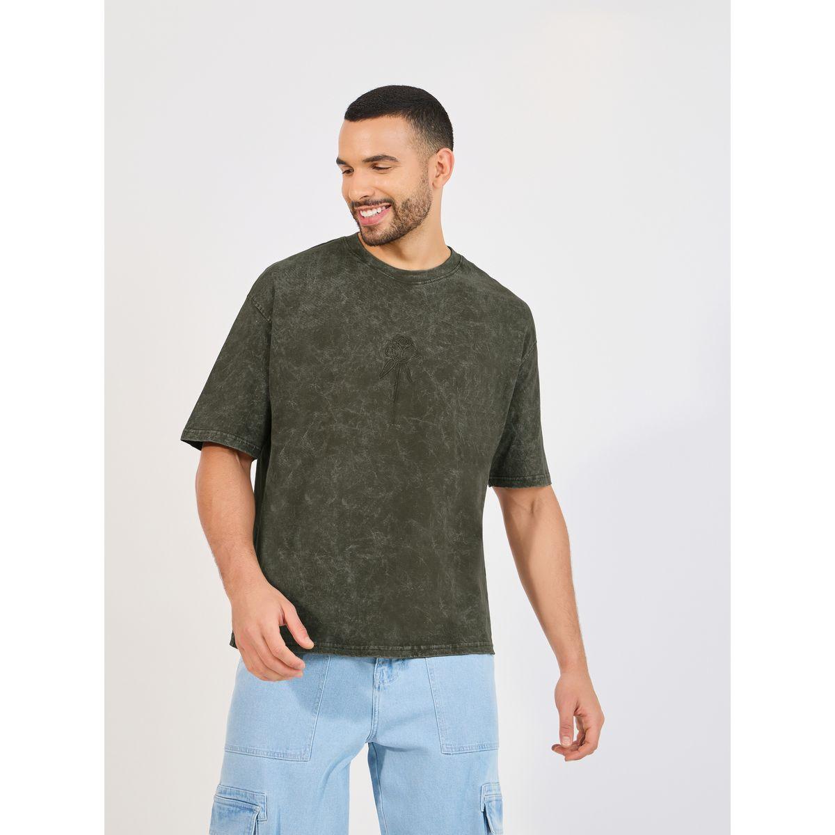 Styli Acid Washed Oversized T-Shirt with Rose Embroidery Detail-men-clothing-tshirtsandpolos-tshirts-image-1