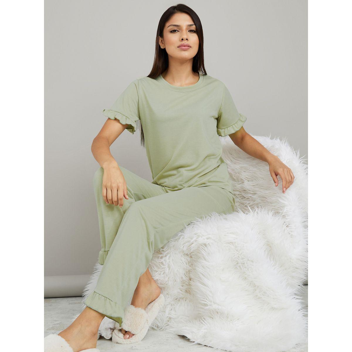 Styli Unwind Ruffle Sleeves T-shirt and Pyjama Set-women-clothing-nightwear-pyjamas-longsets-image-1