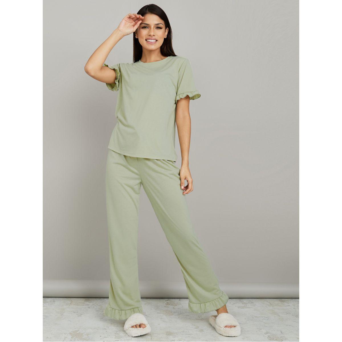 Styli Unwind Ruffle Sleeves T-shirt and Pyjama Set-women-clothing-nightwear-pyjamas-longsets-image-2