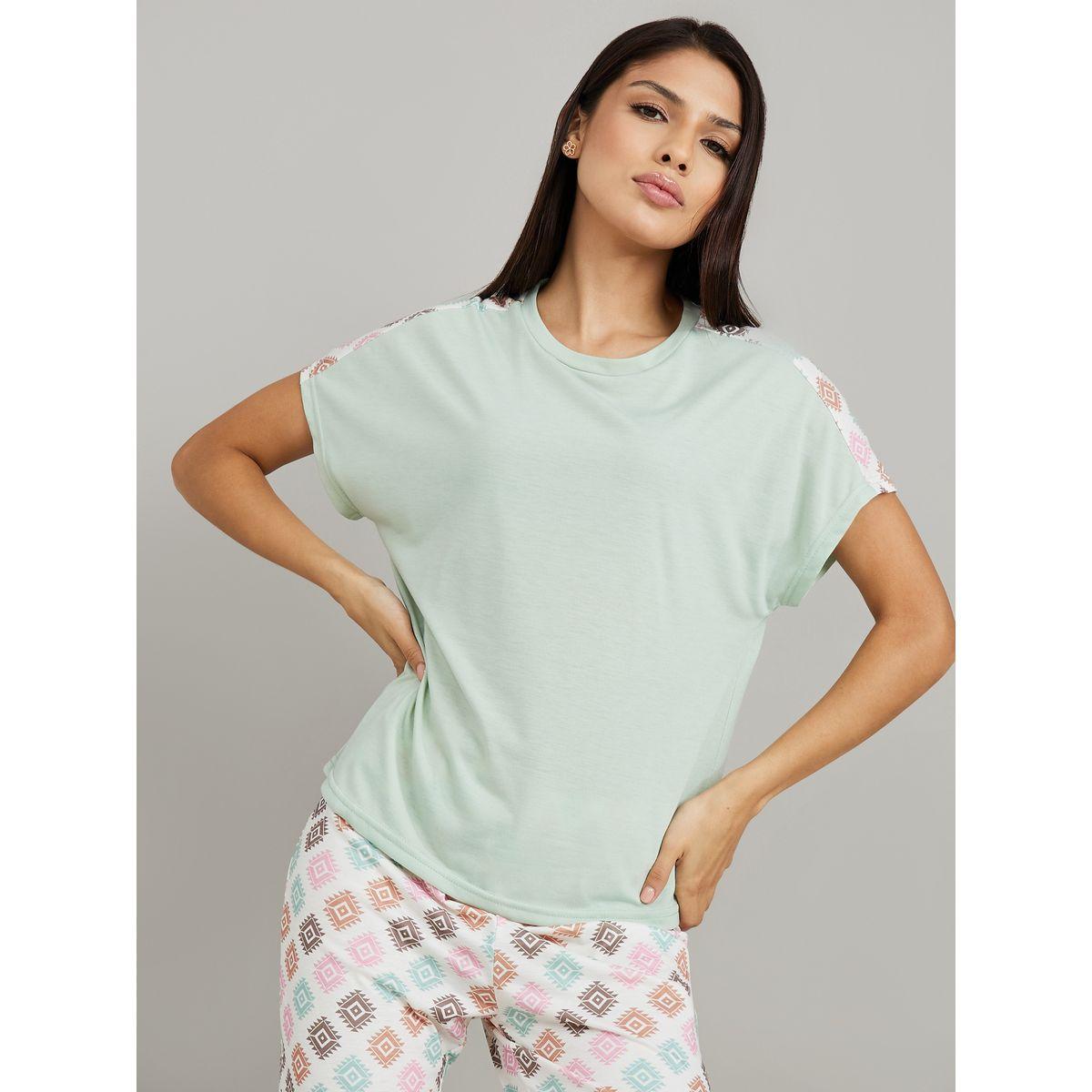 Styli Unwind Geo Print Tape Detail T-shirt and Cuff Pyjama Set-women-clothing-nightwear-pyjamas-longsets-image-3