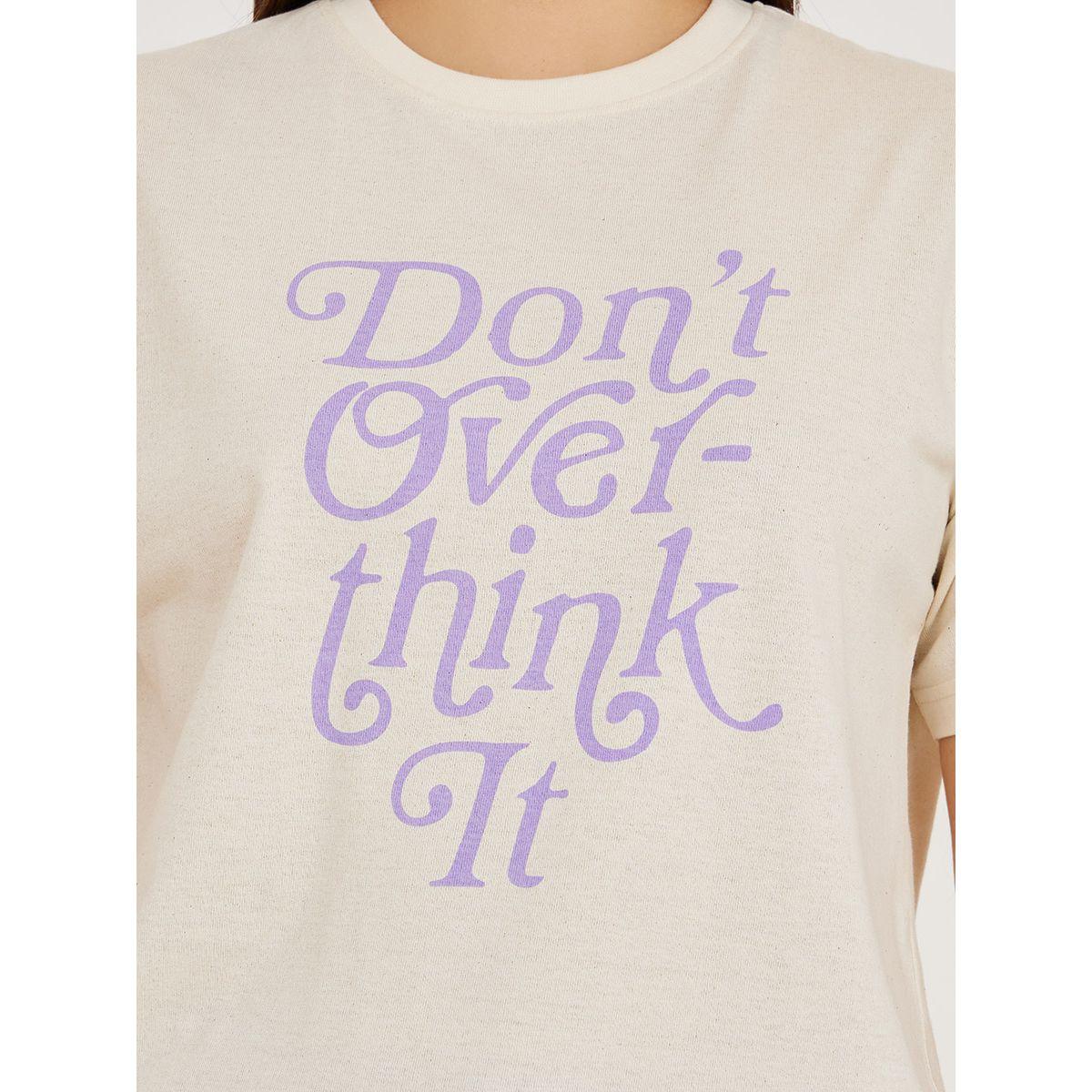 Styli Unwind Don't Over Think It Slogan T-Shirt & Solid Pyjama Set-women-clothing-nightwear-pyjamas-longsets-image-4
