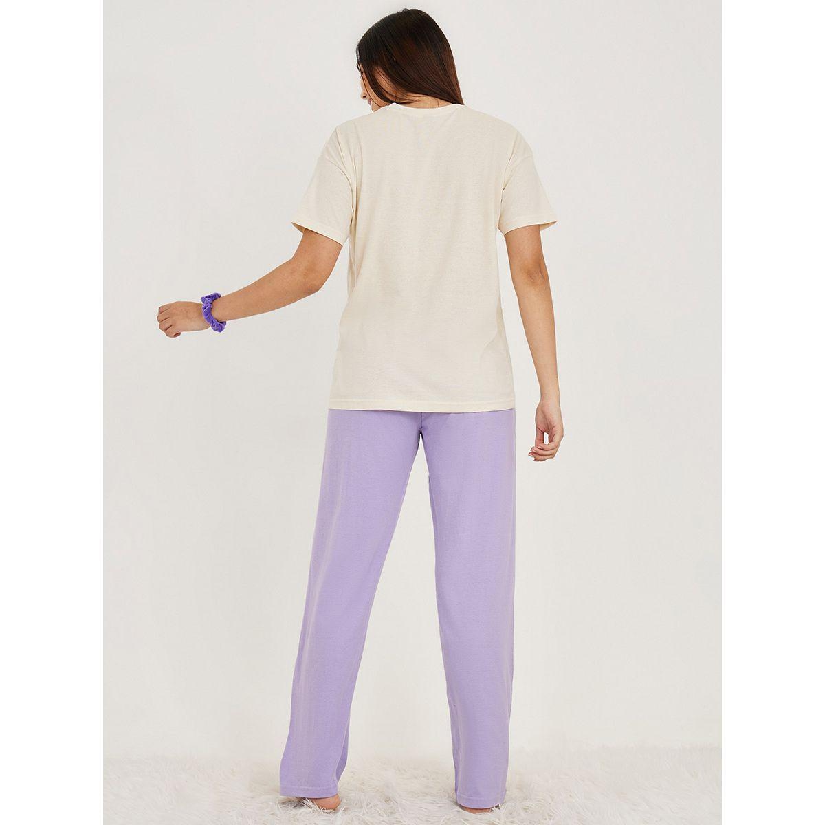 Styli Unwind Don't Over Think It Slogan T-Shirt & Solid Pyjama Set-women-clothing-nightwear-pyjamas-longsets-image-6