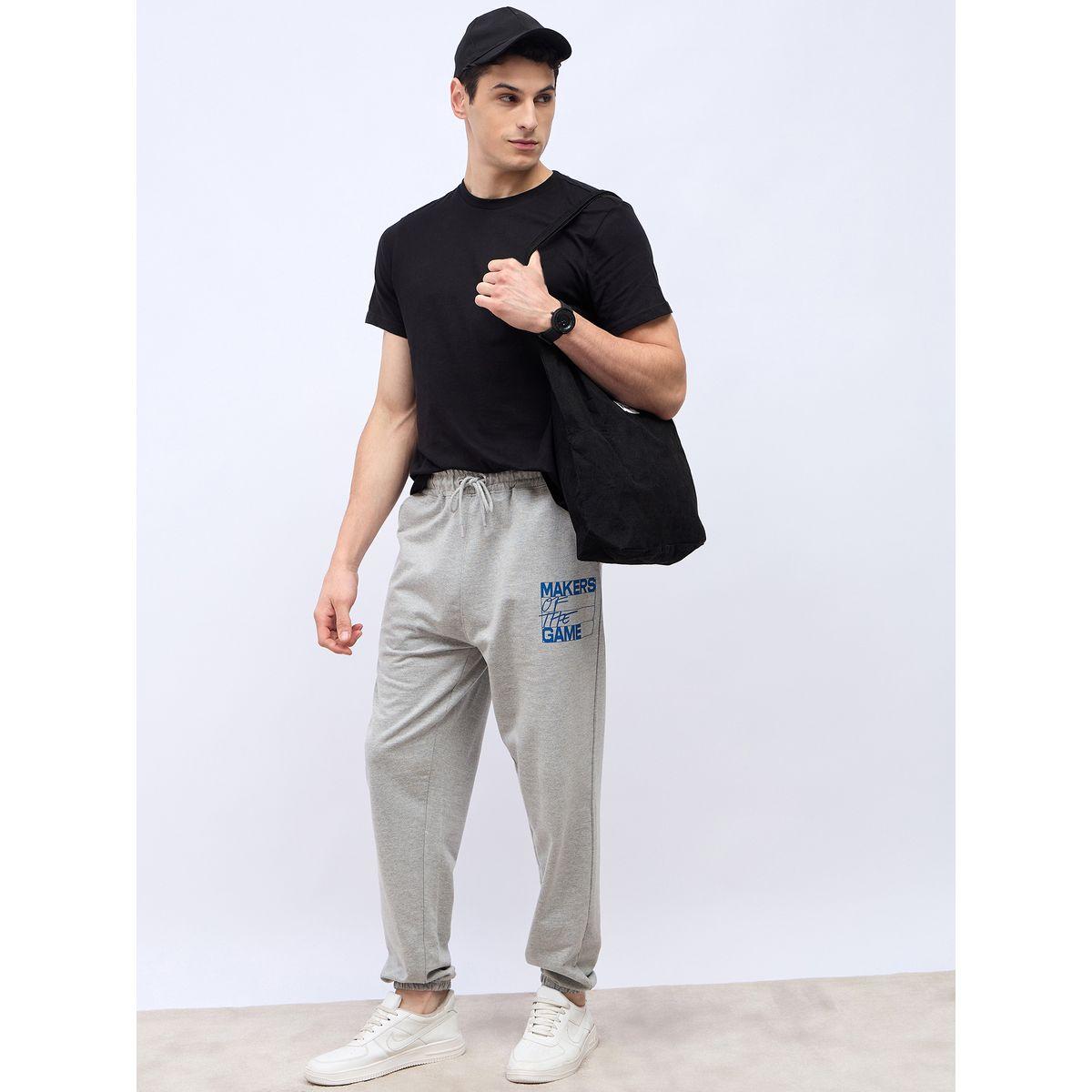 Styli Men Grey Plain Thigh Placement print Oversize fit Joggers-men-clothing-bottoms-joggers-image-1