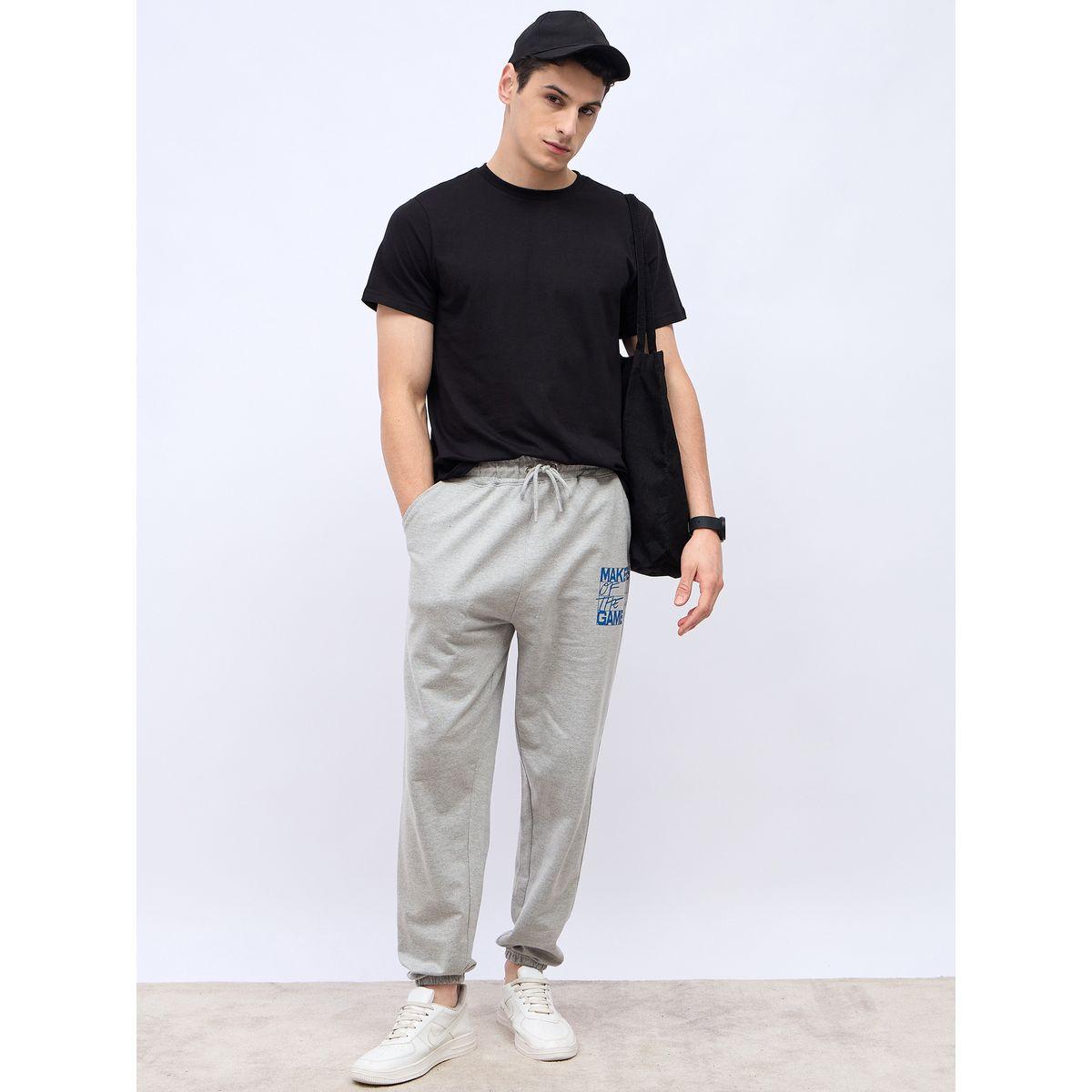 Styli Men Grey Plain Thigh Placement print Oversize fit Joggers-men-clothing-bottoms-joggers-image-2