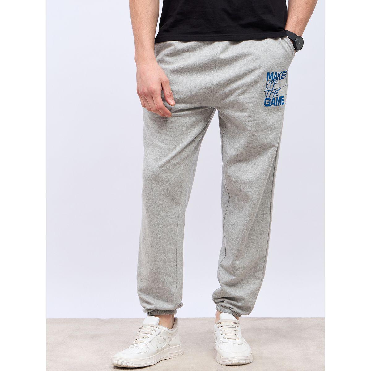 Styli Men Grey Plain Thigh Placement print Oversize fit Joggers-men-clothing-bottoms-joggers-image-3