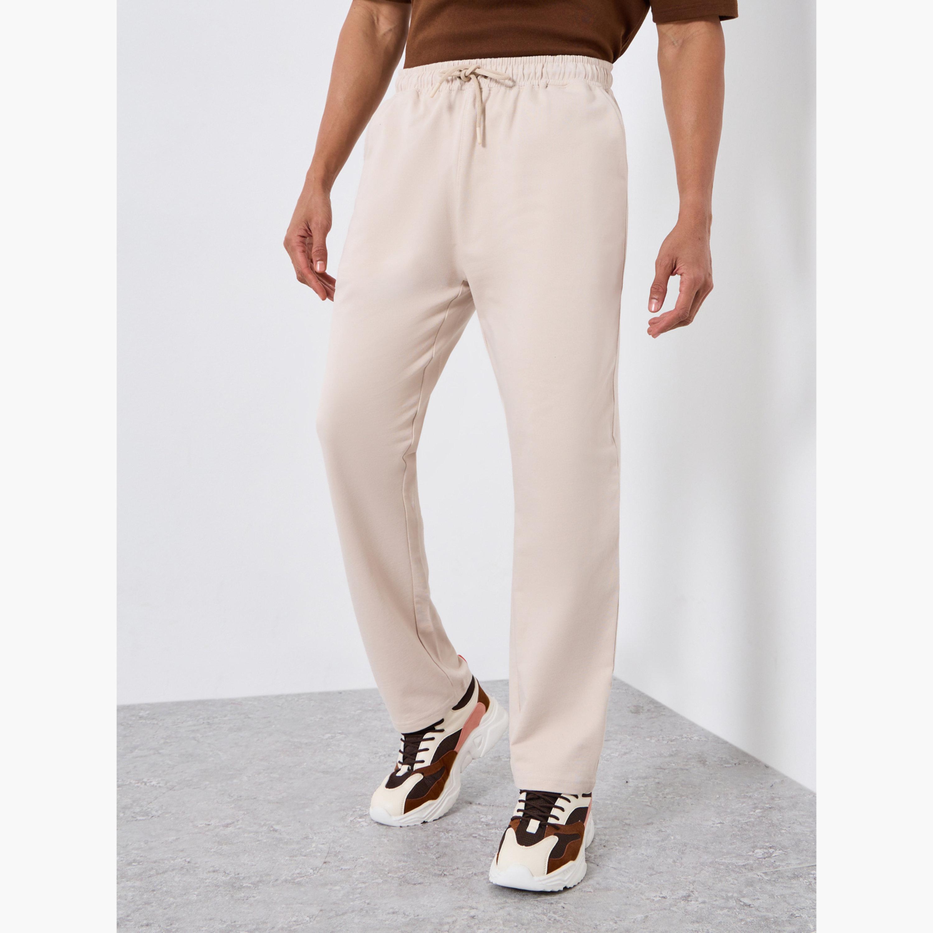 Styli Men Beige Solid Straight Fit Joggers-men-clothing-bottoms-joggers-image-1