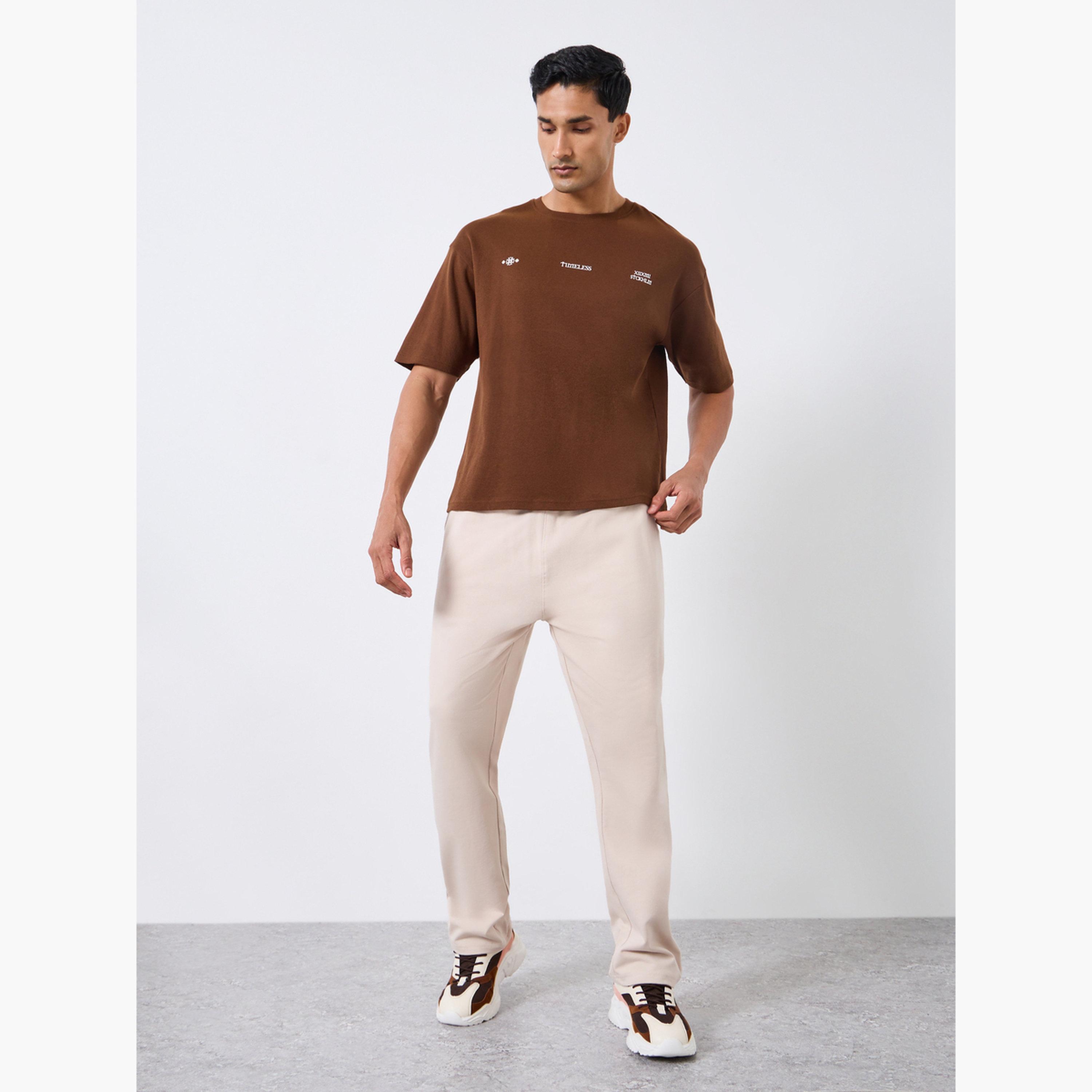 Styli Men Beige Solid Straight Fit Joggers-men-clothing-bottoms-joggers-image-2