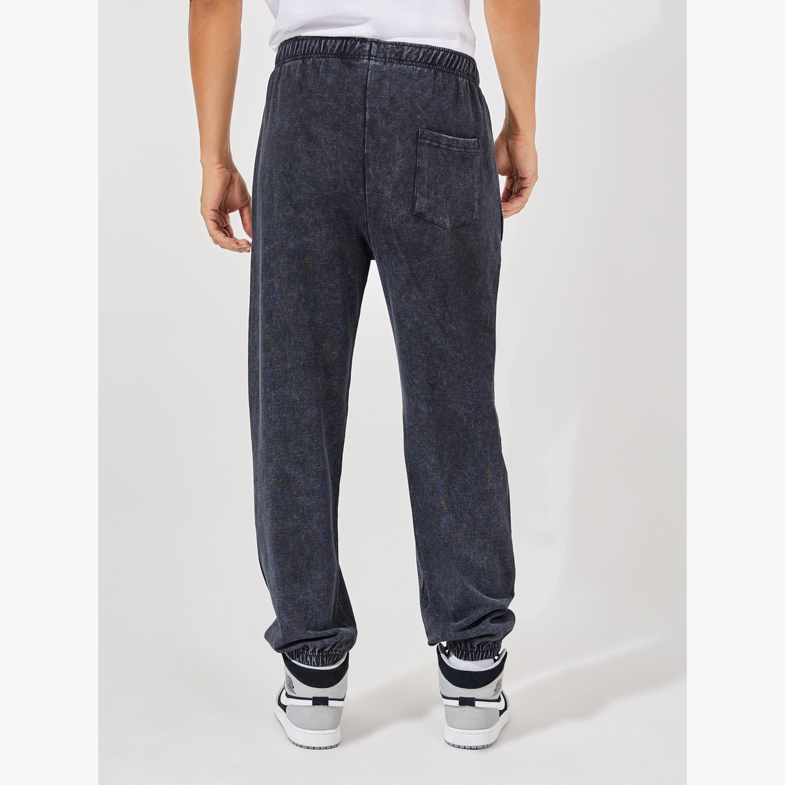 Styli Acid Wash Relaxed Fit Joggers with Elasticated Cuff-men-clothing-bottoms-joggers-image-4