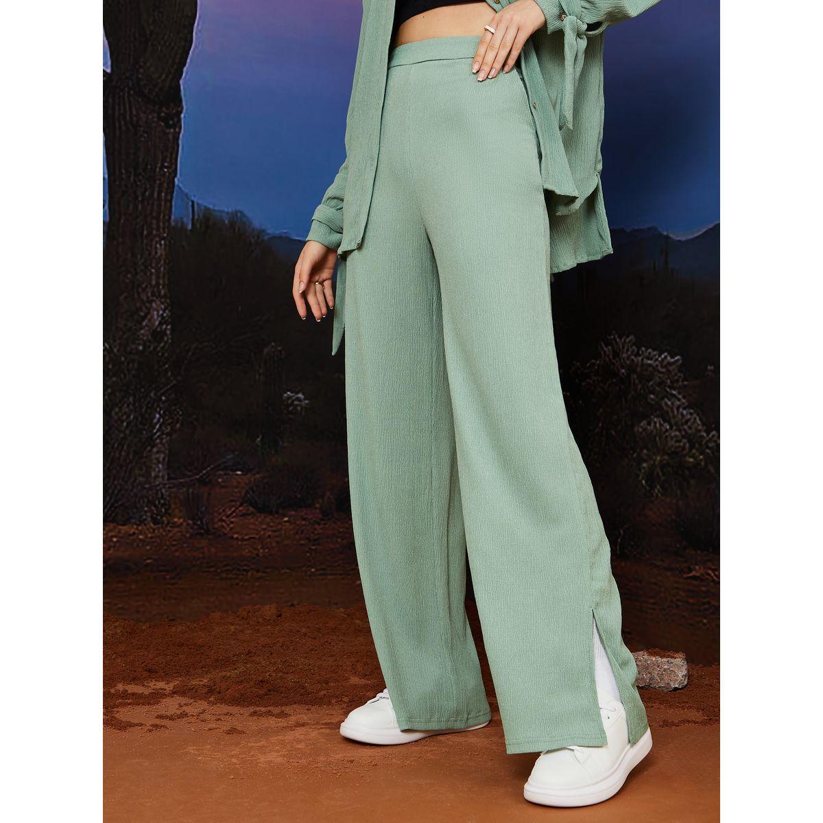 Styli Limited Woven Textured Wide Leg Trouser with Slit Detail-women-clothing-bottoms-trousers-image-1