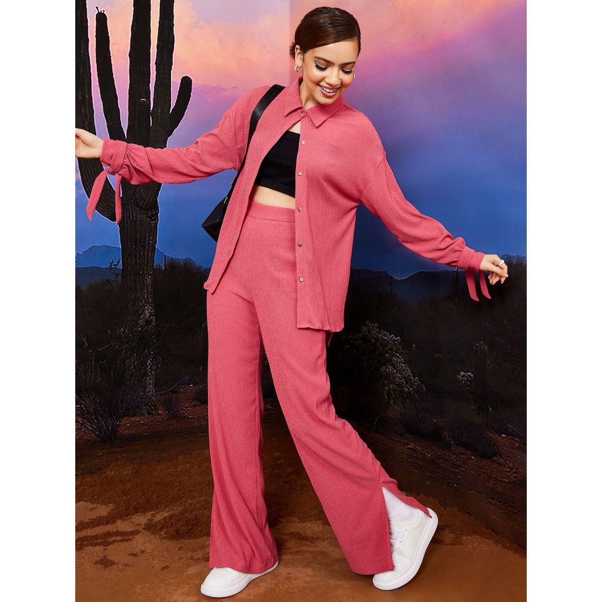 Styli Limited Woven Textured Wide Leg Trouser with Slit Detail-women-clothing-bottoms-trousers-image-2
