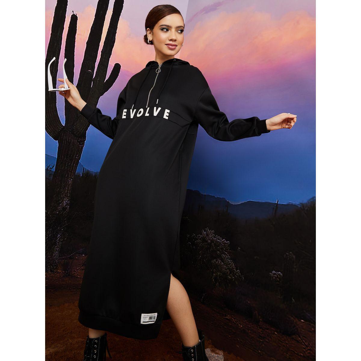 فستان مطبع بكتابة مع قلنسوة-women-clothing-dresses-image-1