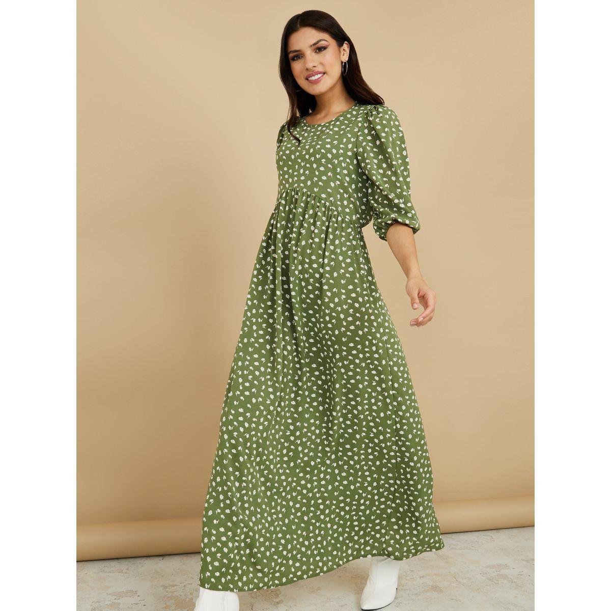 Styli 3/4 Sleeves Floral All Over Print A-Line Maxi Dress-women-clothing-dresses-image-1