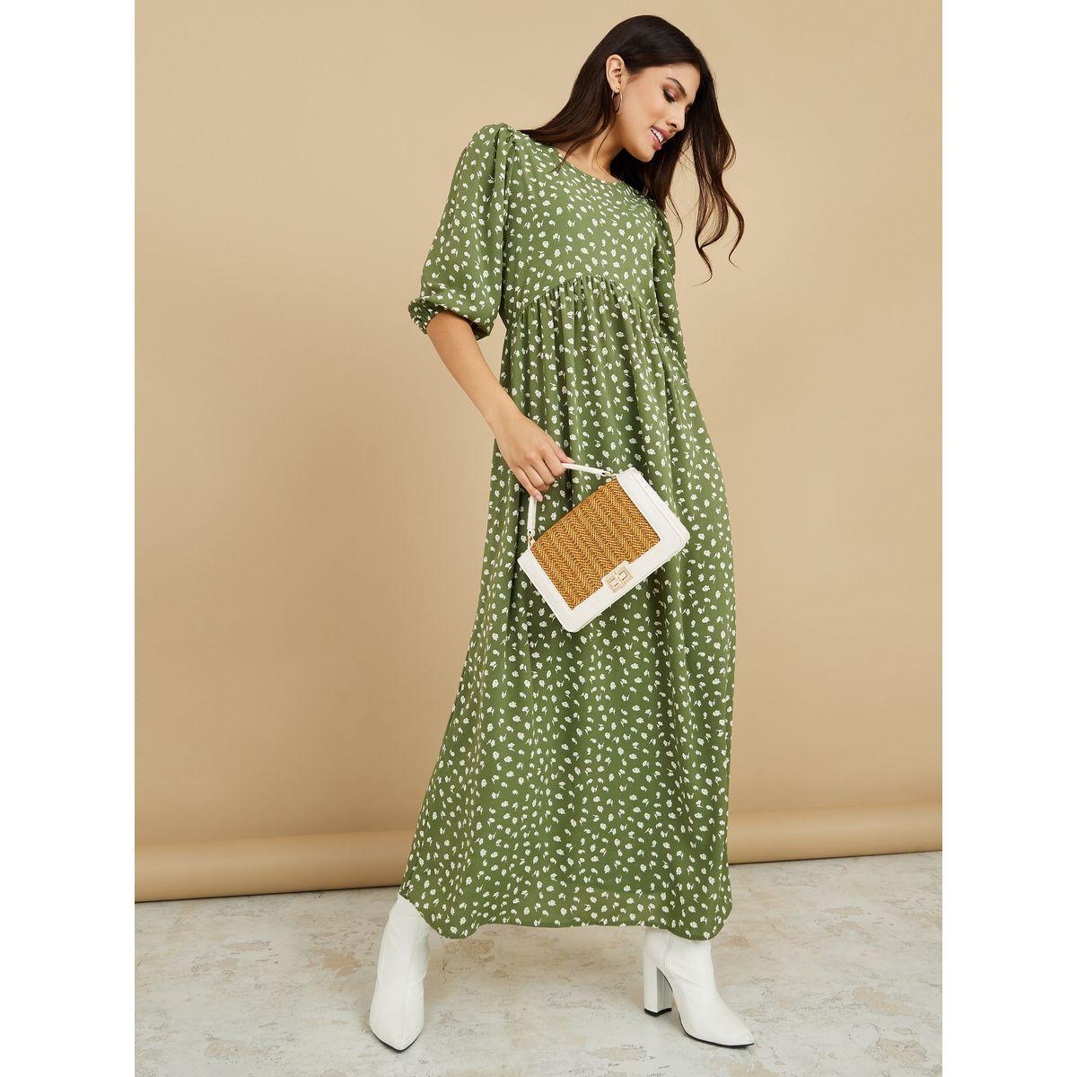 Styli 3/4 Sleeves Floral All Over Print A-Line Maxi Dress-women-clothing-dresses-image-2