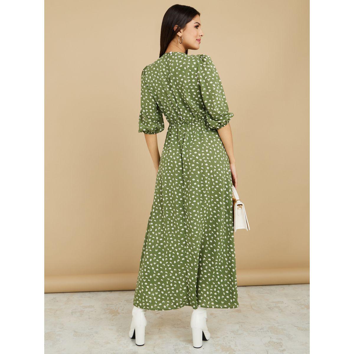 Styli 3/4 Sleeves Floral All Over Print A-Line Maxi Dress-women-clothing-dresses-image-4