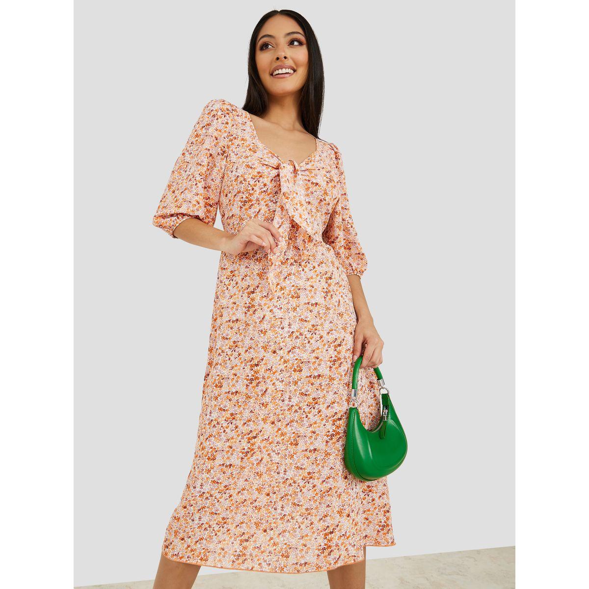 Styli 3/4 Sleeves Floral Print A-Line Midi Dress-women-clothing-dresses-image-1