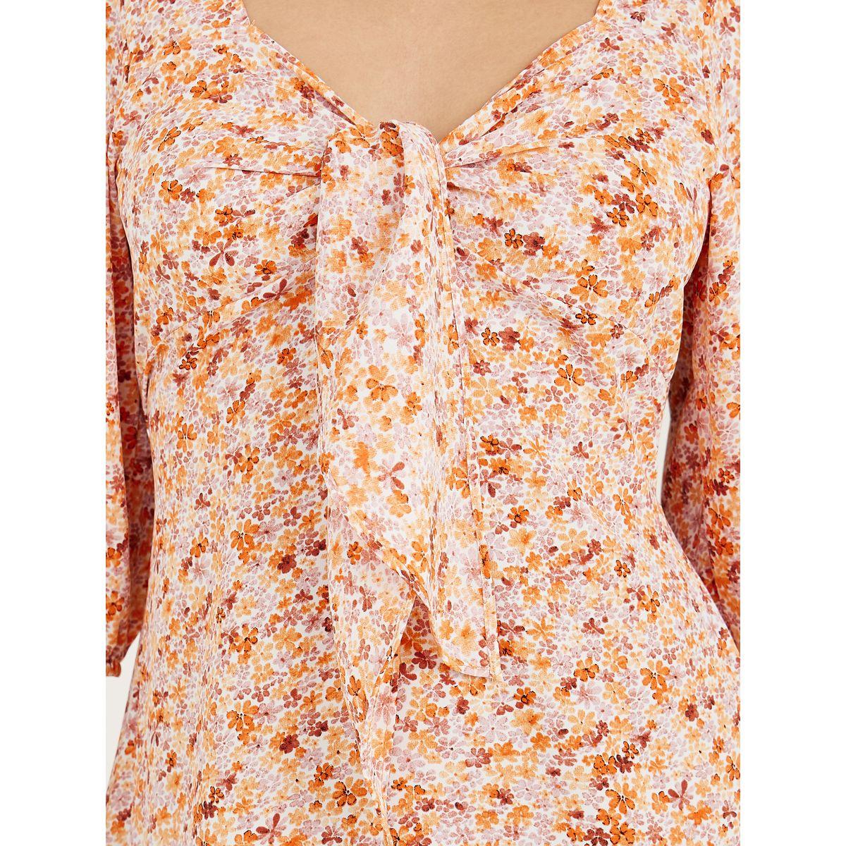 Styli 3/4 Sleeves Floral Print A-Line Midi Dress-women-clothing-dresses-image-3